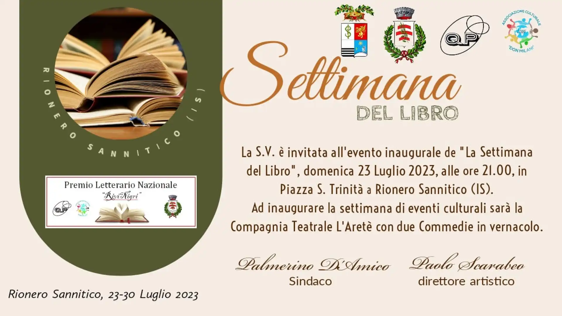 Rionero Sannitico: si apre domenica la Settimana del Libro. Eventi culturali, sociali e tradizionali promossi da Comune, Provincia e sito web Quinta Pagina.